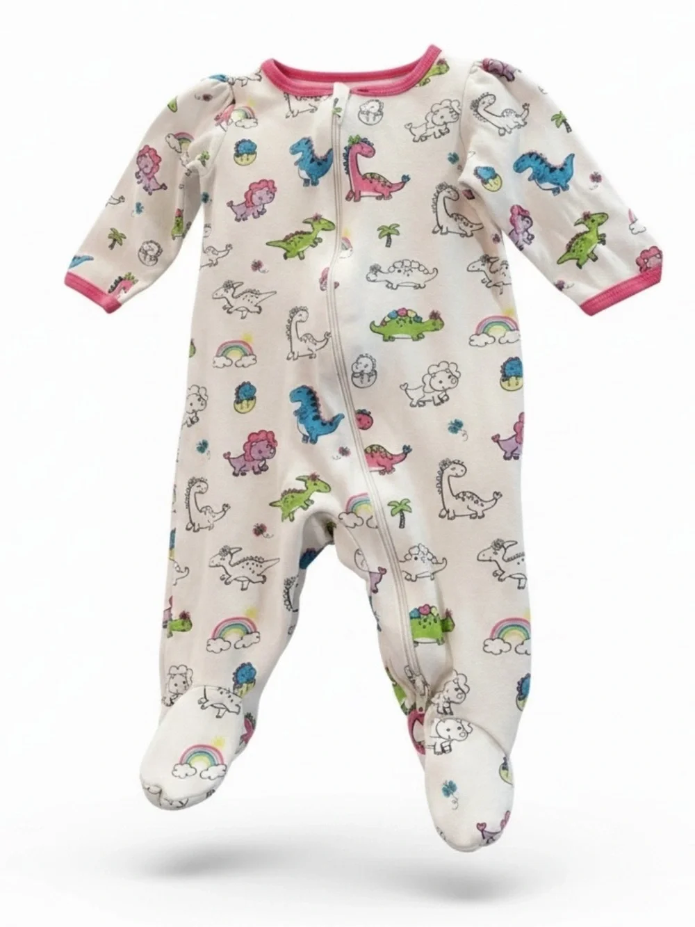 Long sleeve 2-way zip sleeper with dinosaurs and rainbows